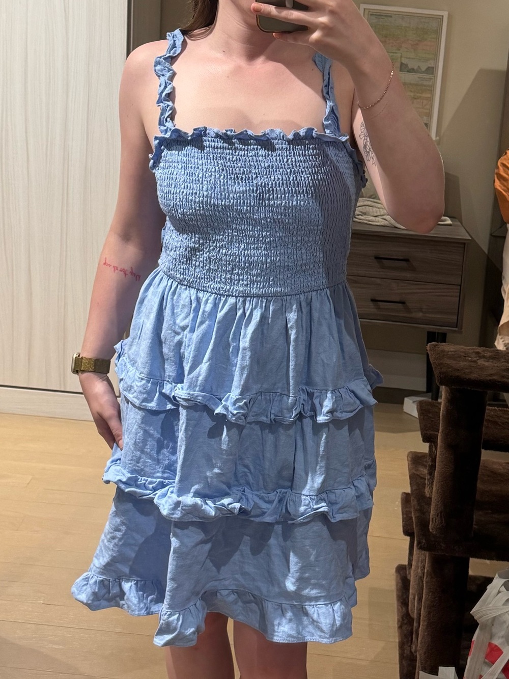 Light Blue Smocked Ruffle Mini Dress - Women